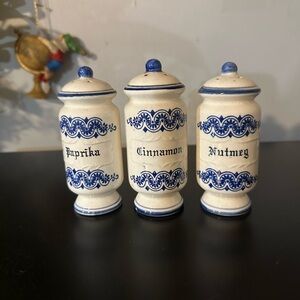 Vintage Blue onion Blue and White Ceramic Spice Jars Set of 3